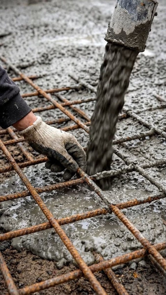 Ready-Mix Concrete Pump Hose Discharging into Rebar Stevenage