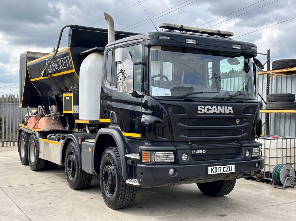 Black Scania volumetric ready-mixed concrete Mixer Truck Stevenage
